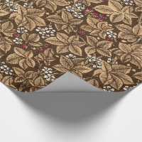 Art Nouveau Strawberries and Leaves, Dark Brown Wrapping Paper